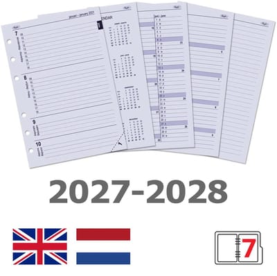 Kalpa 6207-27-28 A5 Agenda van 210 x 144 mm Vulling 2027 en 2028 Week per 2 pagina's Nederlands Engels