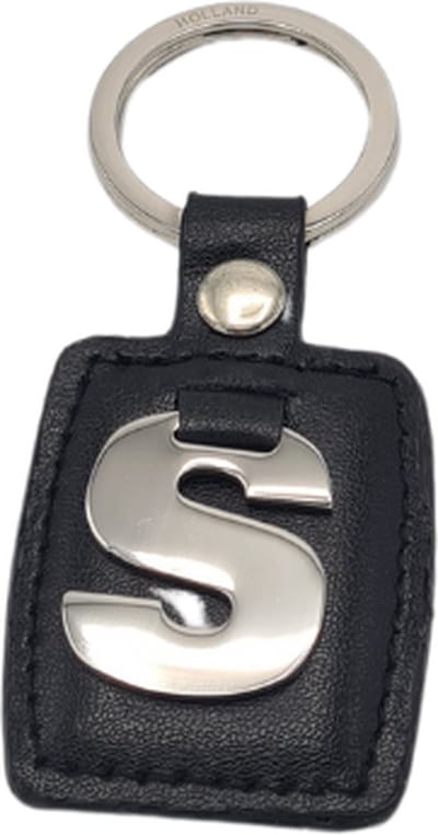 Sleutelhanger - Zilver/Zwart - Letter S - Kunstleer - Metaal