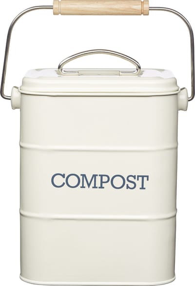 Retro Compostemmer - Compostbakje Keukenaanrecht - Gft Afvalbakje met 2 Filter - 3L / Crème wit