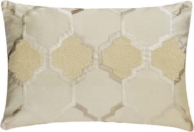 Decoratief ivoor Lumbale kussenhoes, 30 x 50 cm Jacquard Kussen, Kussenhoes met Lattice, Trellis, geborduurd en met kralen, Geometrisch Kussen, Modern Lumbale kussenhoes - Aafreen