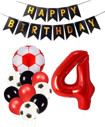 Cijfer Ballon 4 | Snoes Champions Voetbal Plus - Ballonnen Pakket | Rood en Zwart
