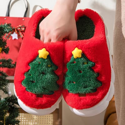 Kerst Warme Pluche Sandalen Huis Indoor Katoenen Pantoffels Winter Pluche Warme Pantoffels Cartoon Kerstman Pantoffels Anti-slip Koppel Pantoffels Damesschoenen 36-37