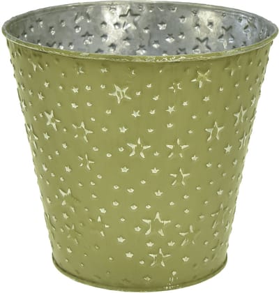 Metalen bloempot, plantenbak, sterren, groen en zilver, Ø16cm