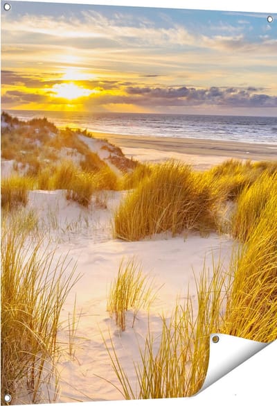 Gards Tuinposter Strand en Duinen tijdens Zonsondergang - 80x100 cm - Tuindoek - Tuindecoratie - Wanddecoratie buiten - Tuinschilderij