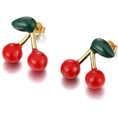 Jeemango Schattige Emaille Rode Kers Ringen Voor Vrouwen Meisjes 18K Goud Verguld Roestvrij Staal Trendy Verstelbare Open Ring Sieraden R25035 red