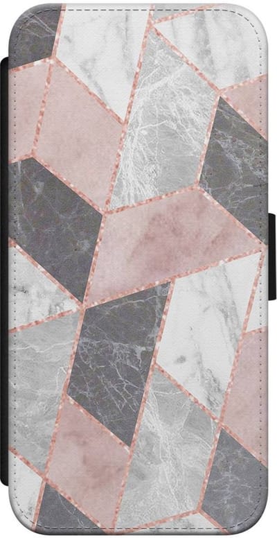 Casimoda® bookcase - Geschikt voor iPhone 8 - Hoesje met pasjeshouder - Stone grid marmer / Abstract marble - Roze - Kunstleer