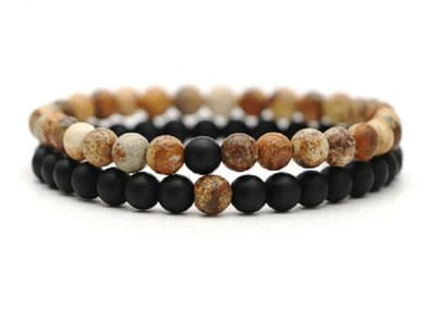 Sorprese armband - Excellence - armband heren - kralen - zwart mat en bruin en geel gemêleerd - 20 cm - cadeau - Model L