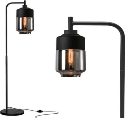 ByMus Moorea - Vloerlamp - Zwart - E27 - 168cm - Staande lamp - Industriële vloerlamp - Smoke