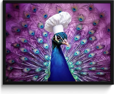 Fotolijst inclusief poster - Posterlijst 80x60 cm - Posters - Pauw - Koksmuts - Cool - Paars - Foto in lijst - Keuken decoratie muur - Wanddecoratie accessoires - Muurdecoratie - Schilderijen