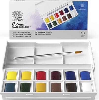Winsor & Newton 0390640 Cotman Aquarelverf Set – Sketchers’ Pocket Set – 12 Kleuren Waterverf – Compact Aquarelset met Reis Penseel