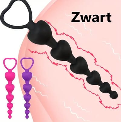 Anal Beads I Hartvormige Anale Kralen I Buttplug I Anaal Plug I Butt Plug I Gevorderen I 15 CM Inbrenglengte I Siliconen I Zwart