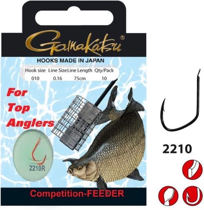 Gamakatsu Onderlijnen Competition Feeder 75cm Haak 2210R (10 pcs) - Maat : Haak 16 - 0.14mm