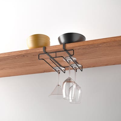 Metaltex - Wijnglazen rek - Ophangen zonder boren - 8 glazen - MyGlass - Zwart