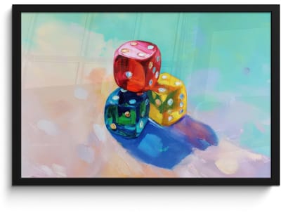 Poster in lijst - Fotolijst 60x40 cm - Posters - Dobbelstenen - Kleurrijk - Getallen - Stipjes - Posterlijst zwart - Decoratie - Wanddecoratie woonkamer - Muurdecoratie slaapkamer