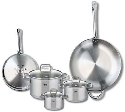 Set van 2 Bakpannen 24 en 32 cm en 3 Kookpotten 12, 14 en 20 cm Elo Profi Citrin