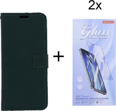 Bookcase Geschikt voor: Sony Xperia 5 III - Groen - portemonee hoesje met 2 stuks Glas Screen protector