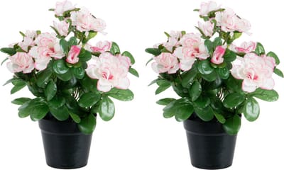 Louis Maes Azalea Kunstplant - 2x - lichtroze - in binnenpot - H25 cm - kunstbloemen