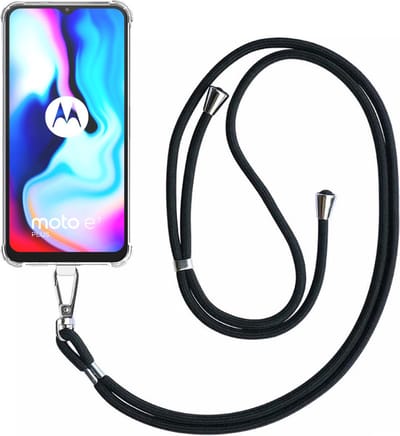 Telefoonhoesje Geschikt voor Motorola Moto E7 Plus Transparant ShockProof met Afneembaar Universeel Telefoonkoord - Cover Case Siliconen ShockProof with Lanyard - Smartphonica geschikt voor Motorola Moto E7 Plus