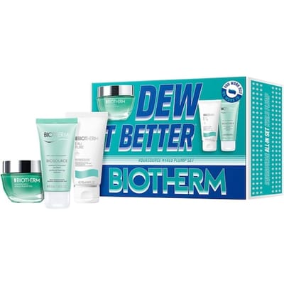 Biotherm Skin Fitness Set Voor Vrouwen: DEW IT BETTER – AQUASOURCE HYALU PLUMP SET, Complete Hydratatie Routine met Aquasource Hyalu Plump Gel 50ml, Biosource Purifying Foaming Cleanser 50ml, Eau Pure Shower Gel 50ml