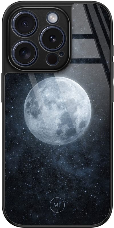 Hoesje geschikt voor iPhone 15 Pro - Maan - Luxe Hard Case - Natuur - Blauw - Mooie Telefoonhoesjes