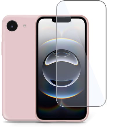 Technow Liquid Hoesje & Screenprotector geschikt voor iPhone 16e – Tempered Glass - Back Case Cover - Roze