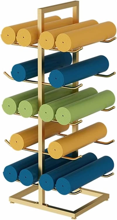 Yogamathouder Opbergrek - Matten Organizer - Sportspullen Opbergen - Ruimtebesparend Ontwerp - 58x40x130cm - Goud