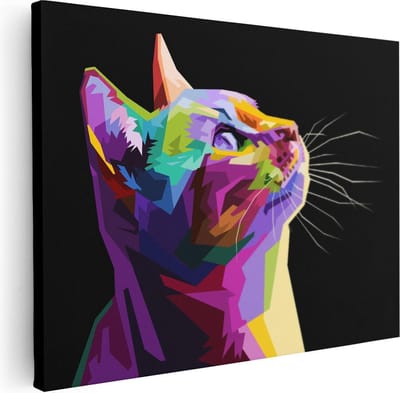 Artaza Canvas Schilderij Poes - 40x30 cm - Klein - Muurdecoratie Abstract - Wanddecoratie Woonkamer - Schilderijen Op Canvas Kleurrijk