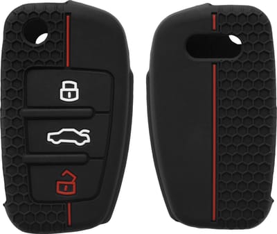 kwmobile autosleutel hoesje geschikt voor Audi 3-knops autosleutel hoes - Siliconen autosleutel behuizing - Auto sleutel case met honingraat - Sleuteletui in zwart / rood