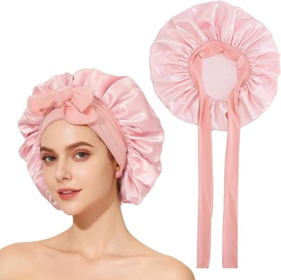 Zijdeachtige Slaapmuts met Elastische Band voor Lang, Stijlvol of Krullend Haar voor Dames en Meisjes - Koraalroze, Comfortabel en Ademend