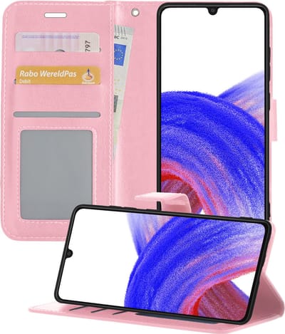 Hoesje - Met Pasjeshouder - Geschikt voor Samsung Galaxy A33 - Luxe Bookcase Portemonee - Flip Case - Kunstleer Book Case - Flipcase - Book Cover - Walletcase - Portemonneehoes - Telefoonhoesjes - Lichtroze