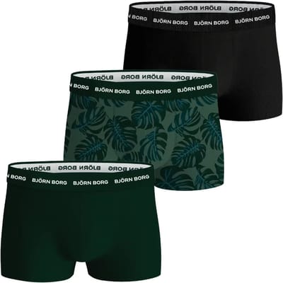 Björn Borg Cotton Stretch trunks - heren boxers korte pijp (3-pack) - zwart - zwart - groen print