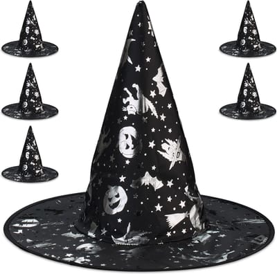 heksenhoed set van 6 - dames - heren - accessoire Halloween - carnaval - zwart