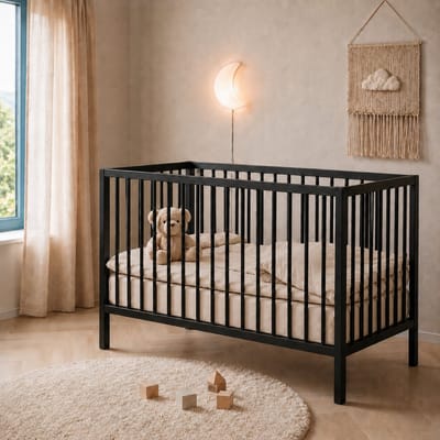 Born Lucky ® Baby Bed / Ledikant Mees 60x120 cm Met Verstelbare Bodem & Massief Hout - Zwart