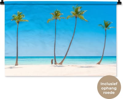 Wandkleed - Wanddoek - Zee - Palmbomen - Schaduw - 90x60 cm - Wandtapijt