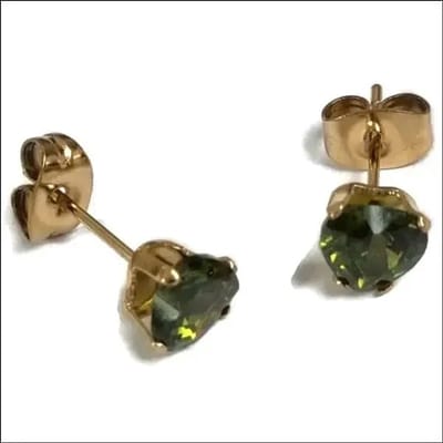 Aramat Jewels | Oorbellen | Stalen Hartjes Oorstekers Zirkonia – 316L RVS | Goudkleur / 6 mm / Olijf Groen | Staal | Kinderen, Volwassenen | Verkleurd niet