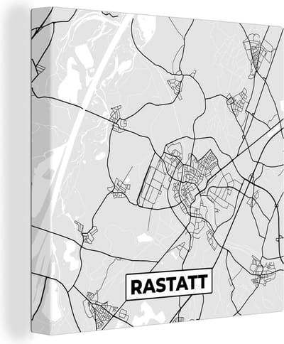 Canvas Schilderij Stadskaart - Rastatt- Kaart - Duitsland - Plattegrond - 20x20 cm - Wanddecoratie