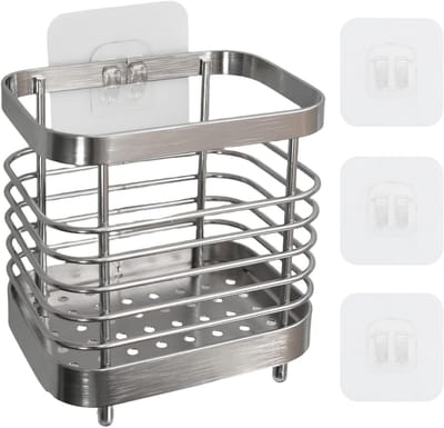 Thijox - Tandenborstelhouder Wandmontage Roestvrij Staal met Afvoergaten en Kleefhaken - Ruimtebesparende Badkamerorganizer in Zilver - Compact en Ele