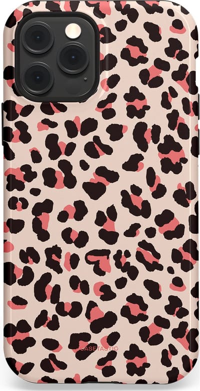 Casetastic hoesje geschikt voor Apple iPhone 12 / Apple iPhone 12 Pro - MagSafe - Dubbellaagse bescherming - Tropische Panter - Fashion Case - Zand Zwart Koraal