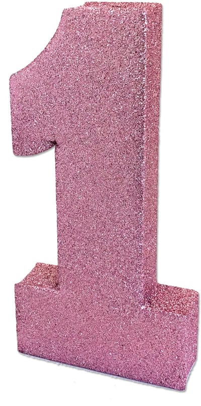 ANNIVERSARY HOUSE - Tafeldecoratie 1 Jaar Roze Glitter 20 x 10 x 3 cm Cijfer 1