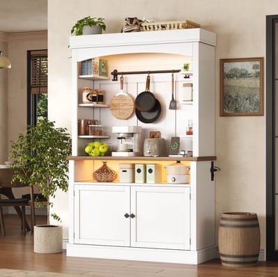 HAUSS SPOLE Keukenkast - Hoge Opbergkast Met Ledverlichting En Stopcontact - Voor Keuken En Eetkamer - MDF - 106x43x183 Cm - Wit