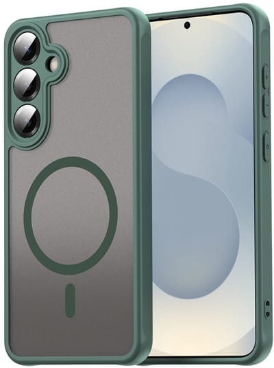 MobyDefend Hoesje - Geschikt voor Samsung Galaxy S25 - Case Geschikt voor MagSafe - Mat Transparant Met Gekleurde Rand - Groen