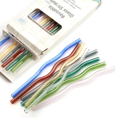 Herbruikbare glazen rietjes set - 8 stuks golvende rietjes met reinigingsborstel - veelkleurige markers voor feesten