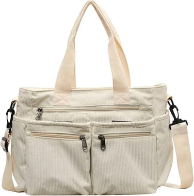 Famanu - Tote Bag Draagtas Van Koord Damesschoudertas Grote Shopper Schoudertassen Handtas Voor Werk Kantoor Reizen School (Beige)