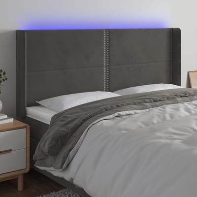 vidaXL - Hoofdbord - LED - 163x16x118/128 - cm - fluweel - donkergrijs