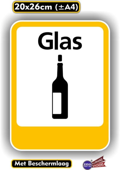 Jerma - Glas - Recycling - Sticker - 20 x 26 cm – Vinyl - Zelfklevend - Weerbestendig - Krasvrij