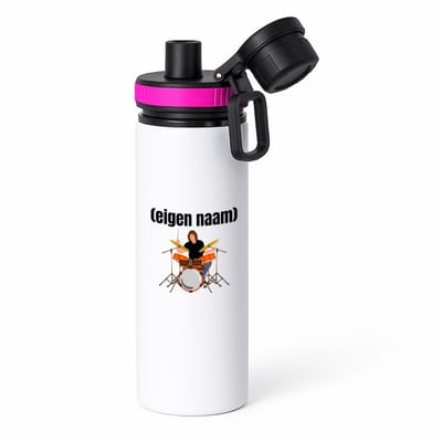 Hacebo® - drummer met drumstel met eigen naam waterfles met draaidop roze - Drummen - muziek liefhebbers - drummers - drumstel - verjaardag - cadeau - kado - water fles - 850ML