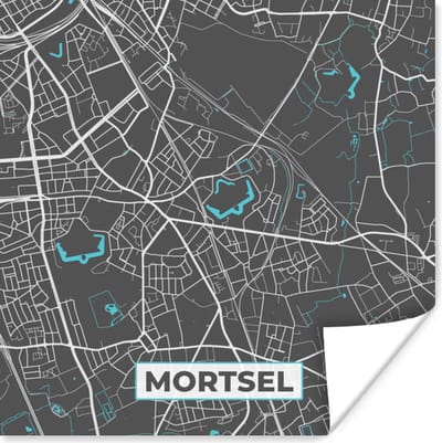 Poster België – Mortsel – Stadskaart – Kaart – Blauw – Plattegrond - 100x100 cm XXL