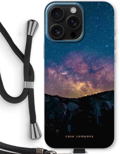 Case Company® - Hoesje met koord geschikt voor iPhone 16 Pro Max hoesje met Koord - Travel to space - Telefoonhoesje met Zwart Koord - Bescherming aan alle Kanten en Over de Schermrand