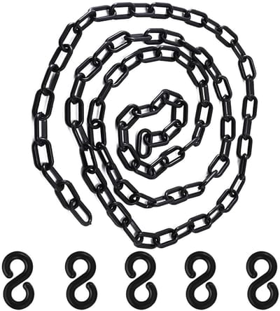 Zwarte Plastic Ketting van 1,5 m met 6 mm Breedte, Waarschuwingsketting met Vijf Haken voor Mensenbeheersing, Rijen en Parkeerplaatsen