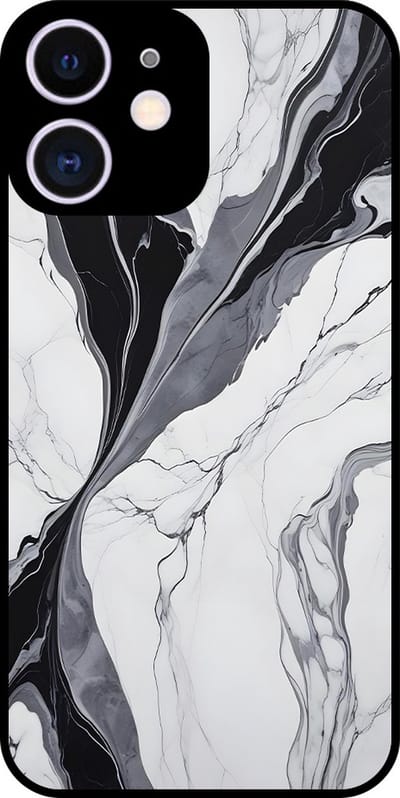 Smartphonica Telefoonhoesje Geschikt voor iPhone 12 met zwart marmer opdruk - TPU case black marble design - Zwart geschikt voor iPhone 12